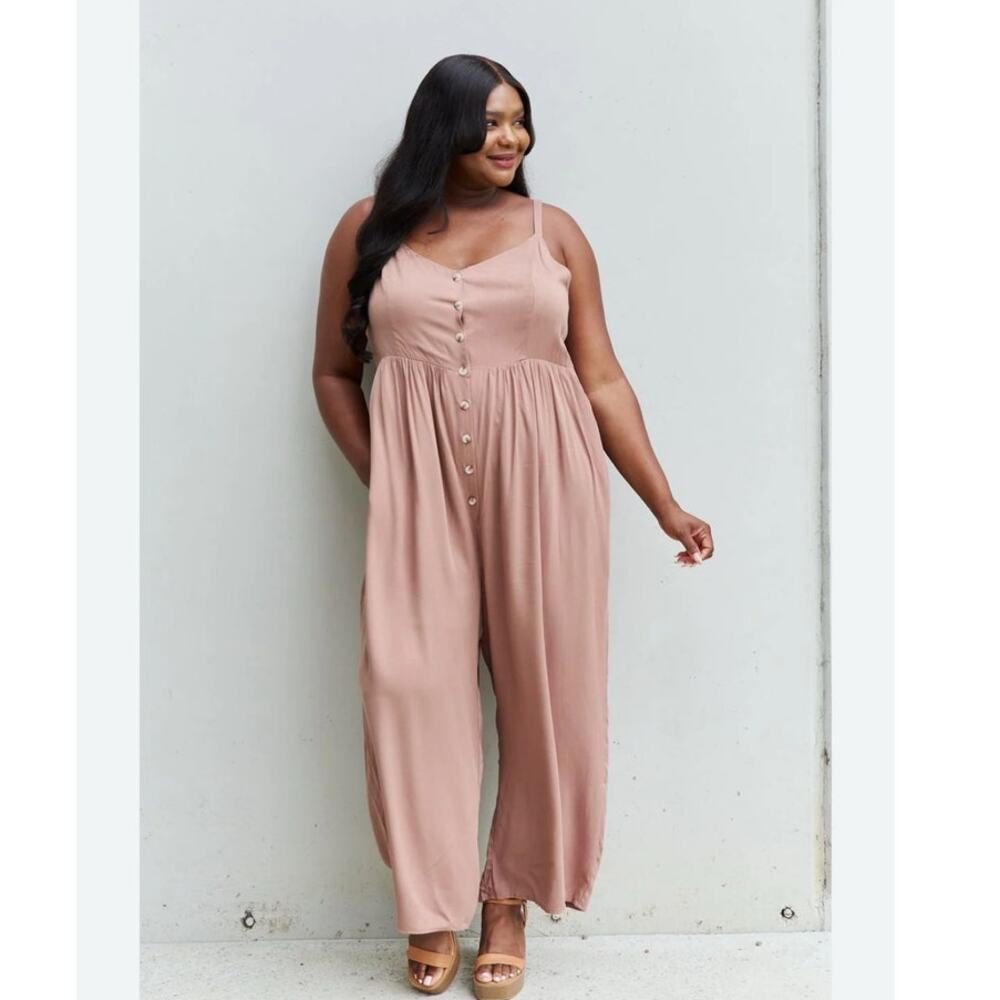 Heyson All Day Full Wide Leg Button Down Jumpsuit Size 2XL NWT